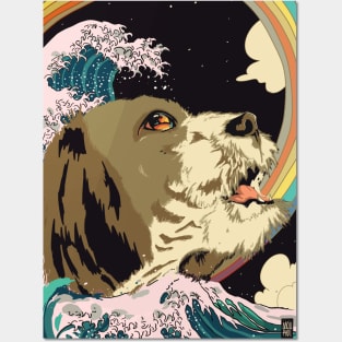 SHIH TZU DOG GREAT WAVE RAINBOW SHIRT Posters and Art